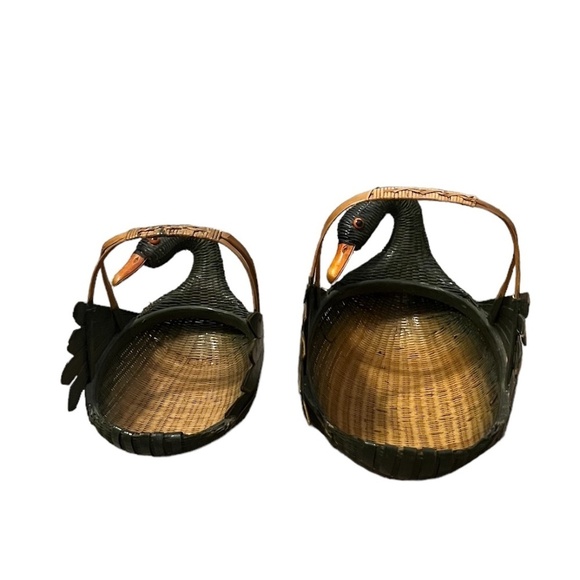 Set of 2 Vintage Large And Small Zhejiang Wicker Rattan Duck Mallard Goose - Picture 5 of 11